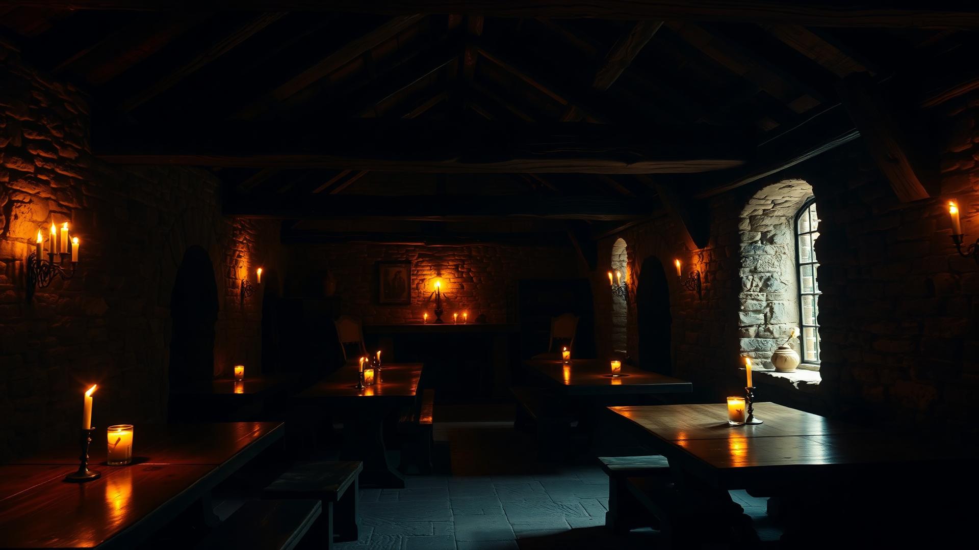 Interiér restaurace Stronghold – středověká tvrz